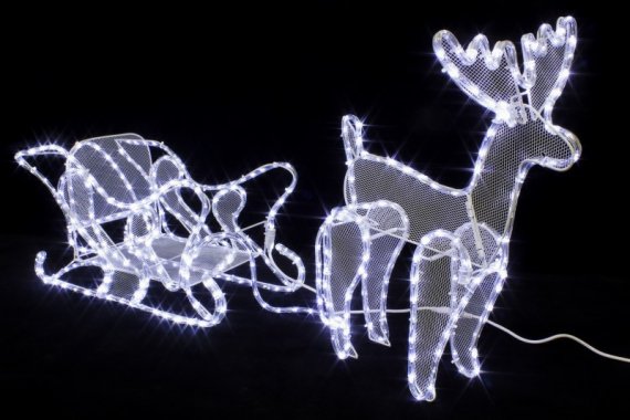 Фотография товара 'Winner Олень с санями малый 60*100см. БЕЛЫЙ, 3032-60W, дюралайт flash-w, IP 65'