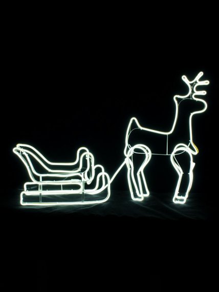 Фотография товара 'Winner Олень с санями малый 60*100см. БЕЛЫЙ, 3033-60W, гибкий неон SMD, IP 65'
